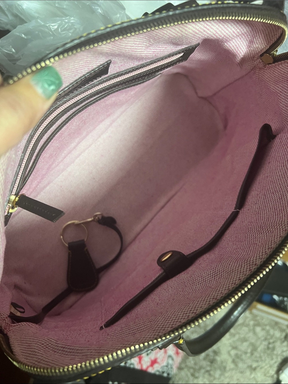 Dooney & Bourke Deep Burgundy Croc-Embossed Leather Satchel - Picture 3 of 8
